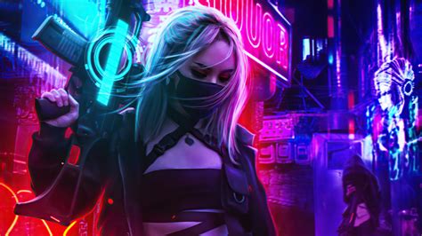 X Cyberpunk Girl In Neon Mode K P Hd K Wallpapers Images
