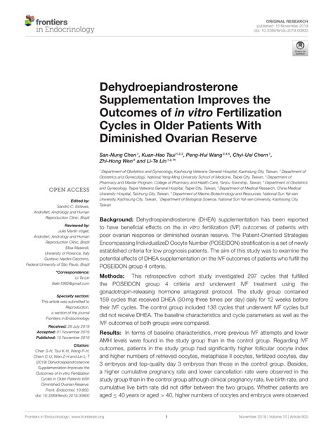 Pdf Dehydroepiandrosterone Supplementation Improves The Outcomes Of In Vitro Fertilization