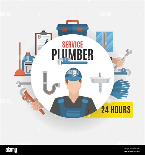 Plumber Service Design Concept Set Of Tools For Repairing Pipeline And