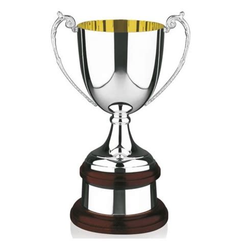 13in Silver Trophy With Gold Plated Interior Mahogany Base And Silver