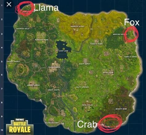 Fortnite Fox Crab And Llama Locations Season 3 Battle Pass Map