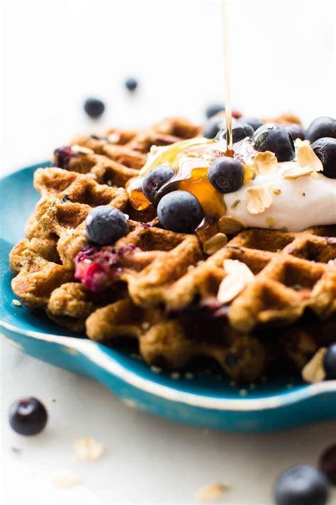 Blueberry Oat Flour Waffles Vegan Gluten Free Oil Free Recipe