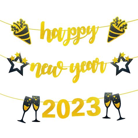 gold glitter happy new year 2023 banner new years eve party supplies 2023 welcome new years