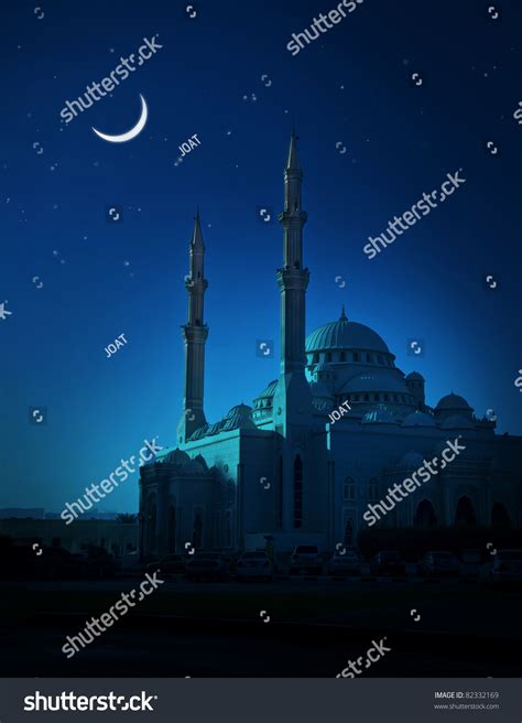 A Ramadan Moon And The Mosque Stock Photo 82332169 Shutterstock