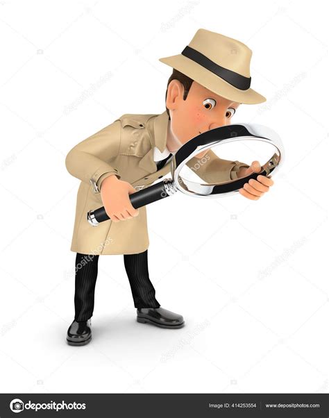Detective Looking Floor Magnifying Glass Illustration Isolated White