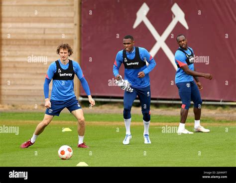 West Ham Uniteds Alex Kral And Issa Diop During A Training Session At Rush Green Training