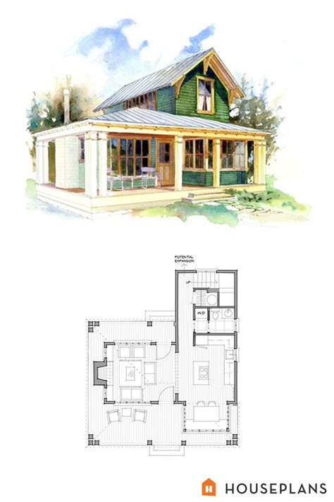 Dream farmhouse style house plans & designs for 2021. Small 1 bedroom beach cottage floor plans and elevation by Brchvogel and Carosso. - Houseplan ...