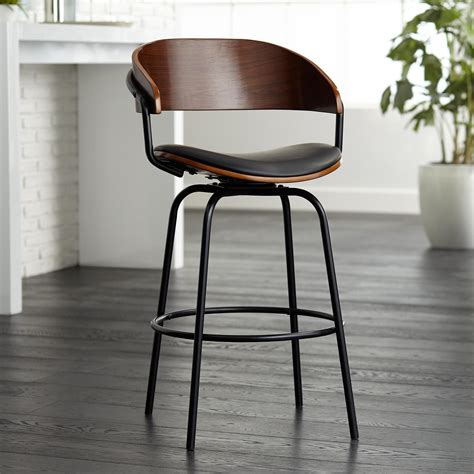 Seating Larsen 26 High Black And Walnut Swivel Counter Stool In 2020