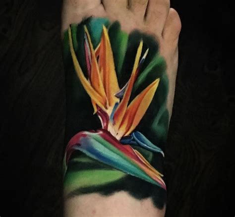 Bird Of Paradise Flower Foot Tattoo