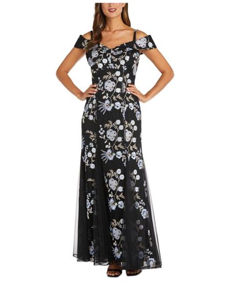 R And M Richards Embroidered Cold Shoulder Gown In Black Lyst