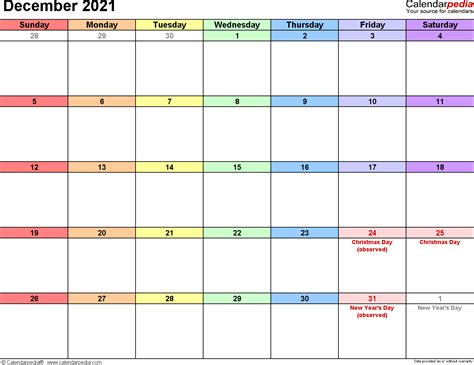 December 2021 Calendars For Word Excel And Pdf