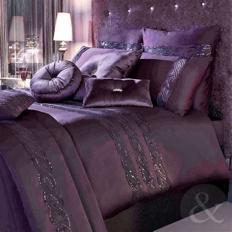 Kylie Minogue Luxury Cotton Duvet Cover Satin Sequin Purple Bedding