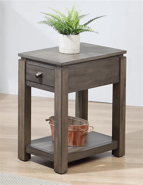 Narrow End Table Wdrawer And Shelf Shades Of Gray Sunset Trading