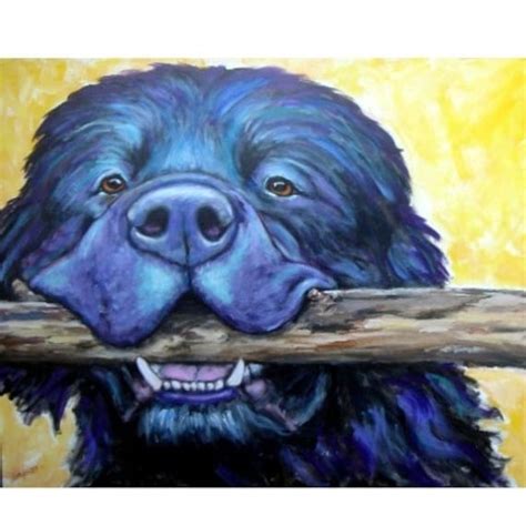 Newfoundland With Stick Dog Art Print Of Original Painting By Etsy