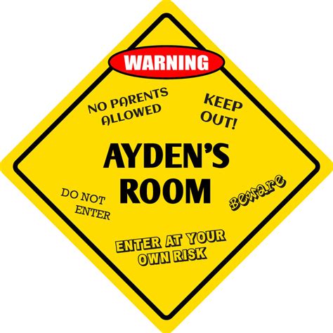 Aluminum Aydens Room Kids Room Door 12x12 Metal Novelty Sign