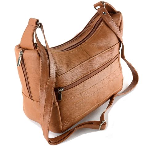 Womens Genuine Leather Purse Adjustable Strap Mid Size Multi Pocket