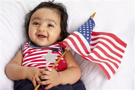Proud Asian American Baby Celebrating July Fourth Stock Photo Image