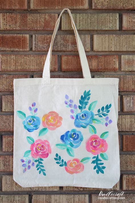 Doodlecraft Watercolor Floral Painted Tote Bag Diy