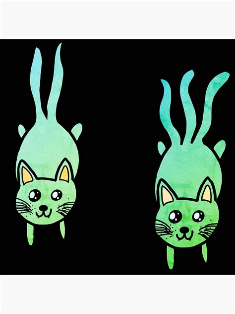 Two Tailed And Three Tailed Bluegreen Kawaii Cat Poster For Sale By