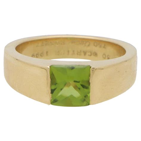 Vintage Cartier Peridot Tank Ring Set In 18k Yellow Gold For Sale At