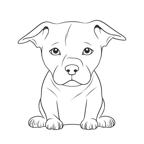 Pit Bull Puppy Animal Portrait Cartoon Coloring Book Outline Sketch