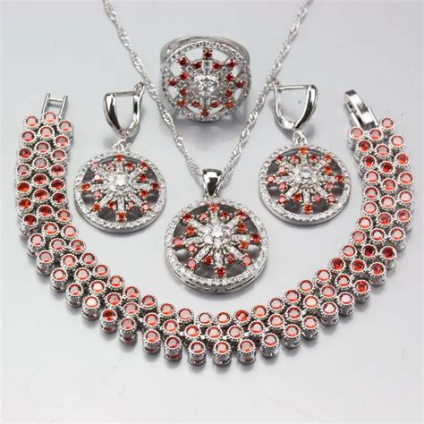 Luxurious Bridal Wedding Round Red Jewelry Sets Sterling Silver