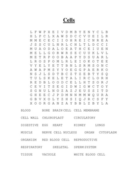 Cells Wordsearch Teaching Resources