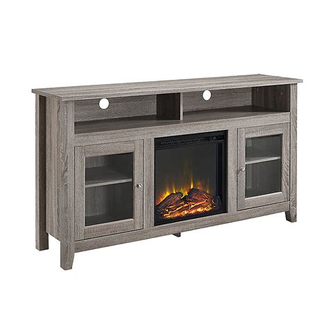 Tv stand with two storage compartments, fireplace and shelves for additional devices like dvd players. Walker Edison Tall Rustic Fireplace TV Stand for TV's up to 64 inch - Driftwood | The Home Depot ...