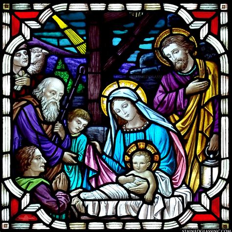 Christs Nativity Religious Stained Glass Window