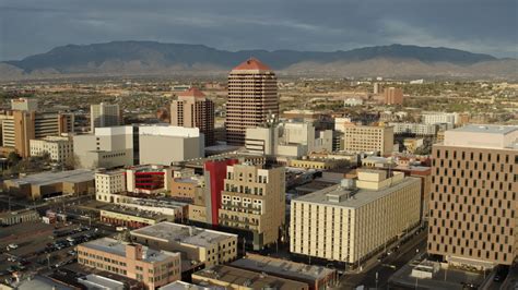 57k Stock Footage Aerial Video Fly Away From Albuquerque Plaza