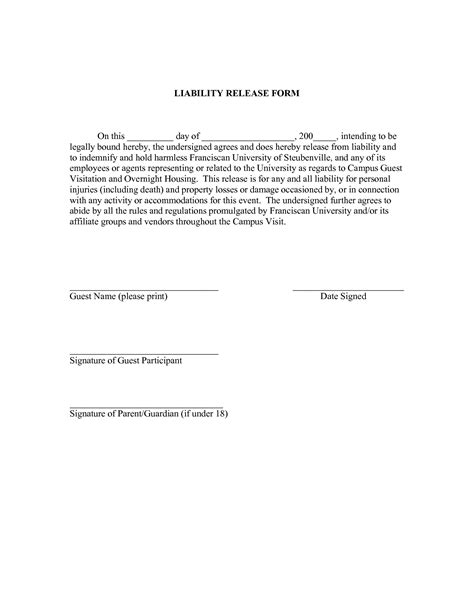 Liability Release Form Template Free Printable Documents