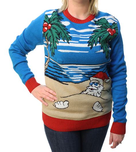 Ugly Christmas Sweater Ugly Christmas Sweater Plus Size Women S Beach Santa Light Up Pullover