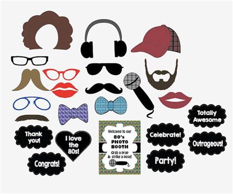 Digital 80s Party Photo Booth Props 1980s Photobooth Retro Birthday
