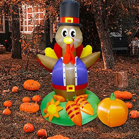 Twinkle Star Thanksgiving Day Inflatable Turkey 6 Ft Lighted Blow Up Turkey With Pilgrim Hat
