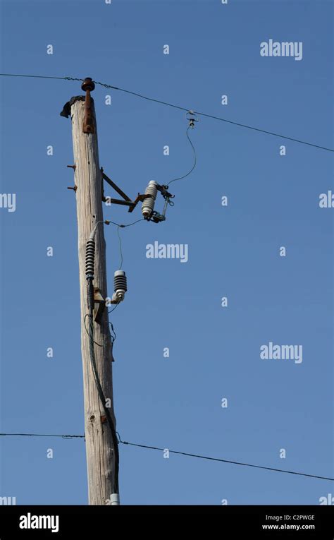 Old Telephone Pole With Two Wires Stock Photo Alamy