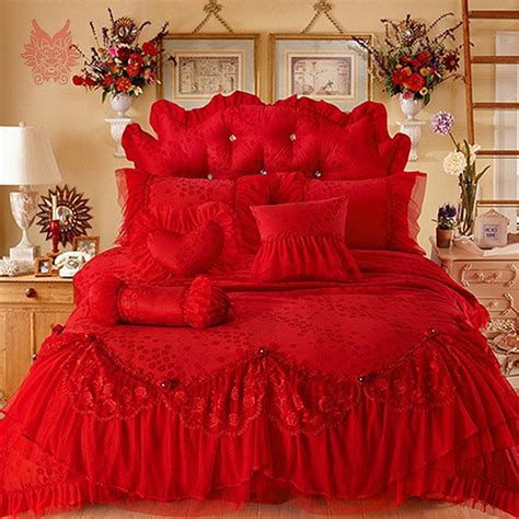 Free Shipping Korean Princess Bedding Sets For Wedding 100 Cotton Lace Duvet Cover Bedspreads