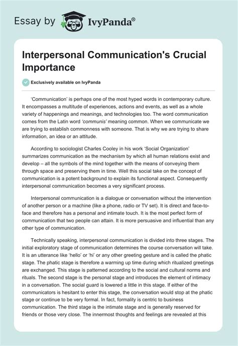 Interpersonal Communications Crucial Importance 707 Words Essay