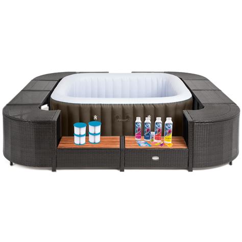 Cleverspa Paradiso 6 Person Square Led Hot Tub And Rattan Surround Bundle