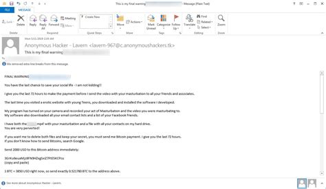 Bitcoin is anonymous, so there's nothing tying your payment to your email account. SCAM OF THE WEEK New "Final Warning" Sextortion Emails State Adult Sites Infected You