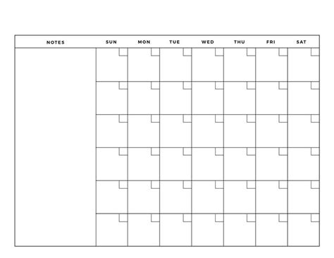 A Blank Calendar Is Shown In Black And White