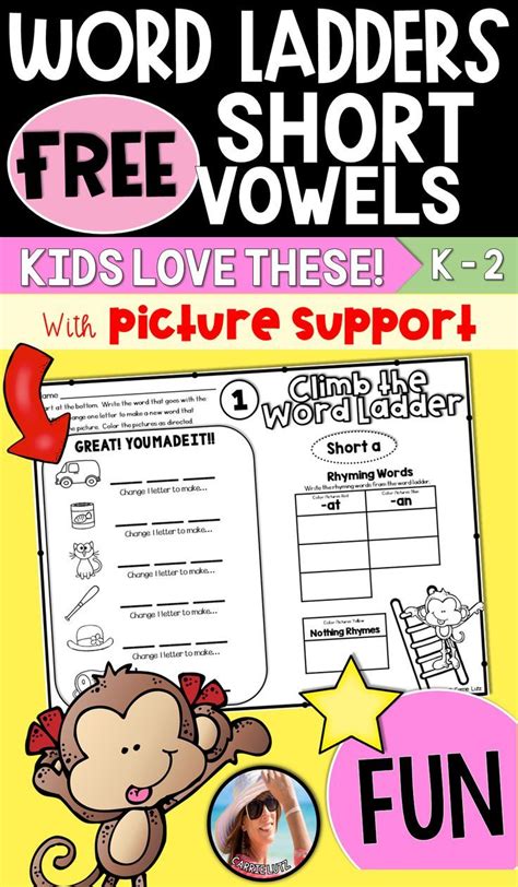 In this beginning word ladder worksheet, students find words that connect the word at the top and the word at the bottom. This Free Short Vowel Printable Worksheet / Activity makes ...