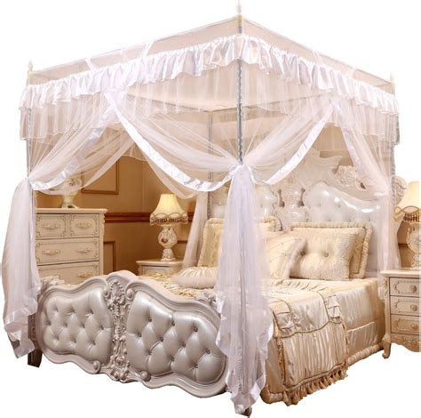 Twin White Mengersi 4 Corner Post Princess Bed Curtain Canopy Net For