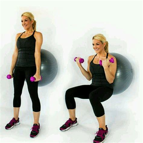 Stability Ball Squat Bicep Curls By Sonia R Exercise How To Skimble