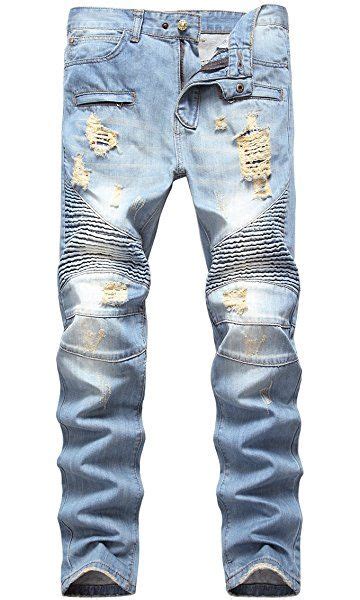 nitagut men s ripped slim straight fit biker jeans with zipper deco biker jeans denim pants