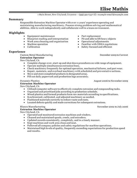 Extrusion Operator Resume Examples Production Livecareer
