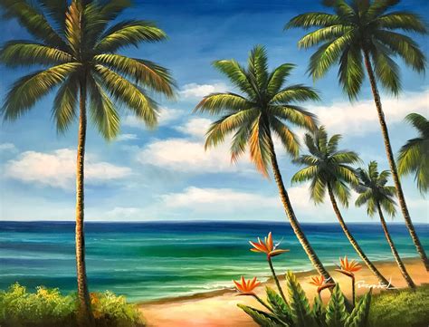 36 X 48 Tropical Beach Paintings Of Paradise Etsy Tropical Beach