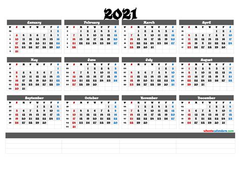 2021 Calendar By Week Number Printable