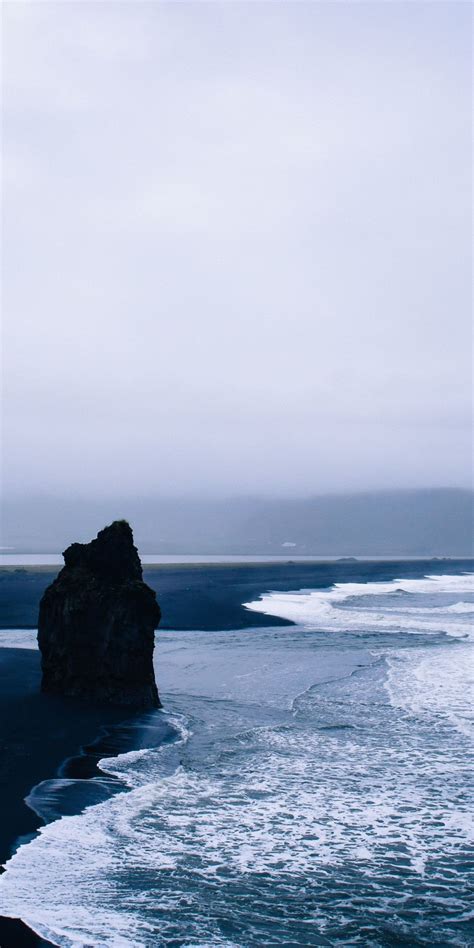 Beach Blue Dark Sea Waves Sea Nature Iceland 1080x2160 Wallpaper