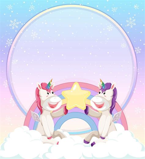 Blank Banner With Cute Unicorns Sitting On The Cloud 1868479 Vector Art