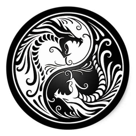 White And Black Yin Yang Dragons Classic Round Sticker